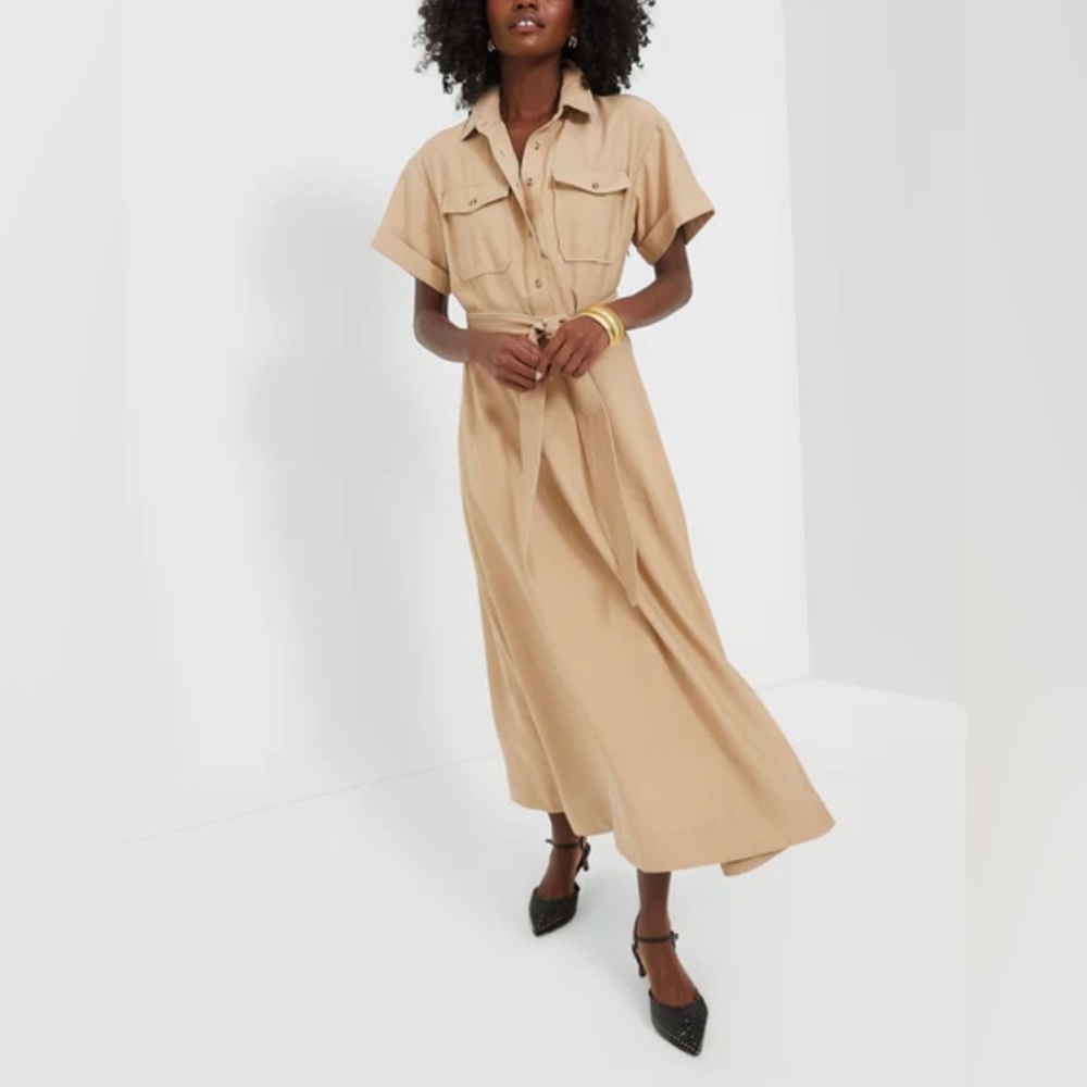 TUCKERNUCK Lucienne Polo Collared Rayon Maxi Dress Tan- women’s XXL
